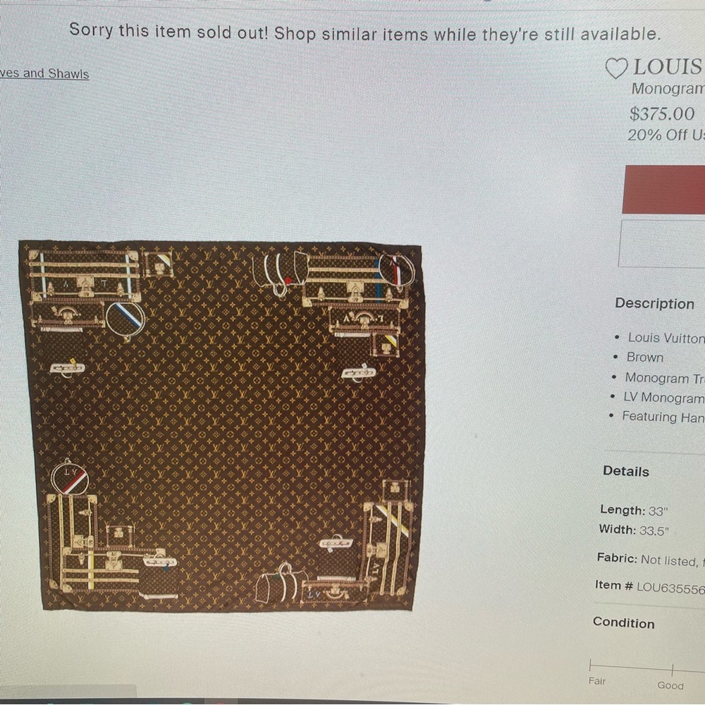 Louis Vuitton Monogram Brown Trunks Silk Square Scarf new without tags! - Picture 14 of 15